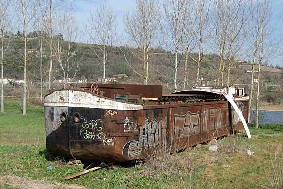 Hauled-out barge