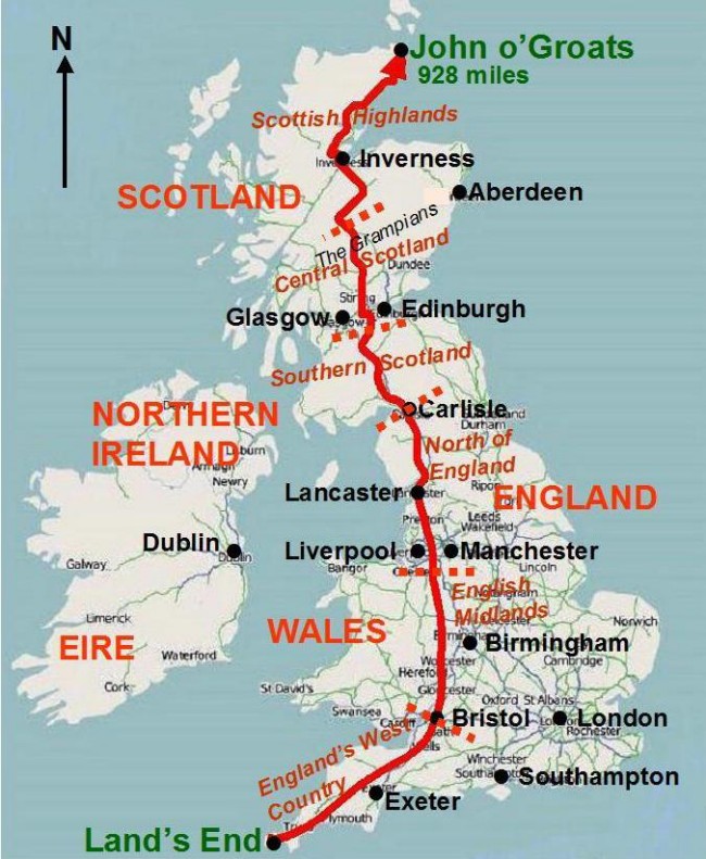 St Hiking Map Britain w regions